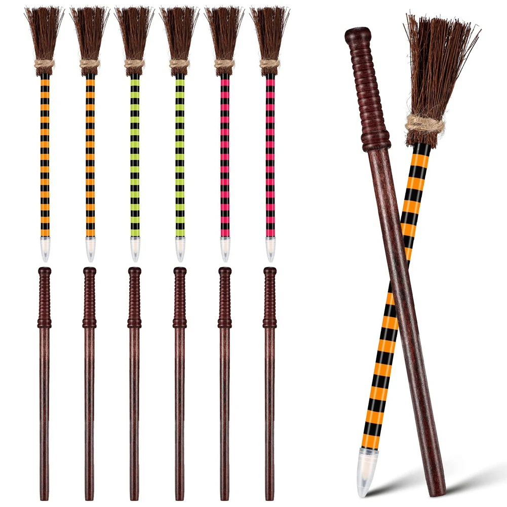 12x Комплект моливи-пръчици за Хелоуин, моливи с Метла Вещица, Подаръци за Партита на тема Хелоуин, Сувенири за Пълнене на чанти за Рожден Ден