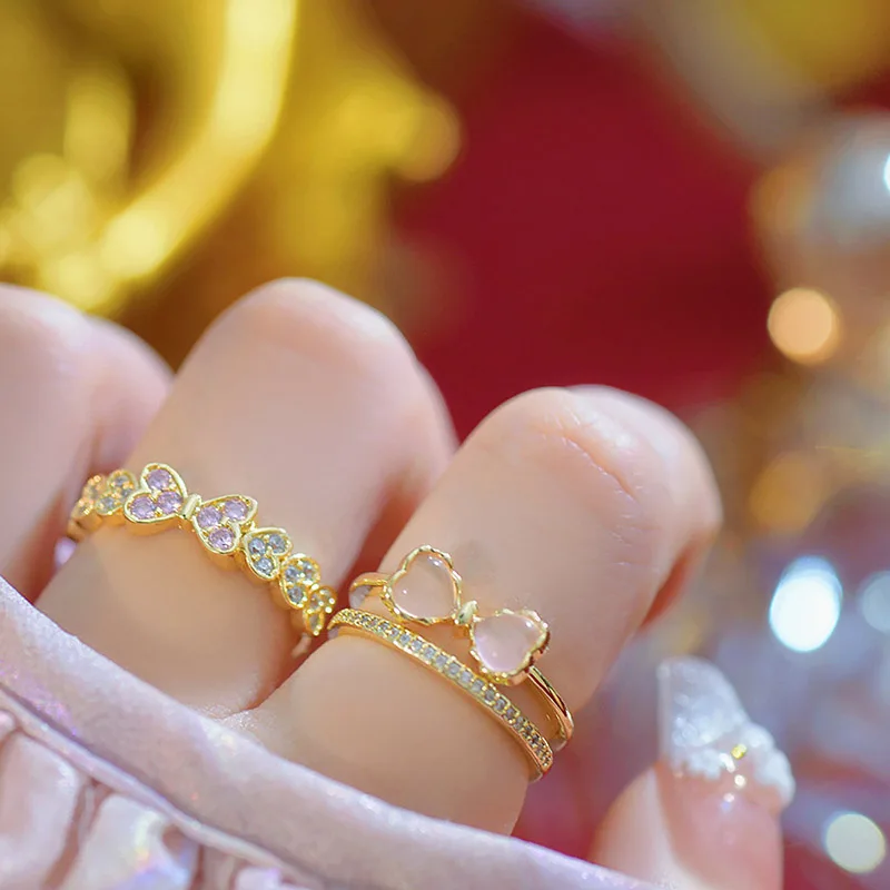 Пръстен на пръста си в стил Принцеса, Свеж И сладко Розово Котешко око, Изящен лък от Цирконий, Нишевое Женски Ежедневното пръстен, бижута